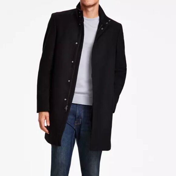 Calvin Klein Mayden Slim-Fit Wool Blend Overcoat Black Sz 38R Longline - Picture 1 of 16